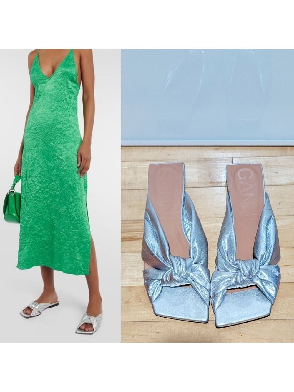 NWT Ganni | Metallic Padded Sandals In Silver